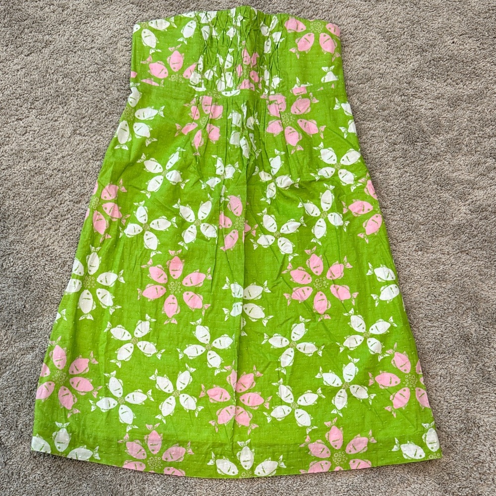 Lilly Pulitzer Green and Pink Strapless Dress